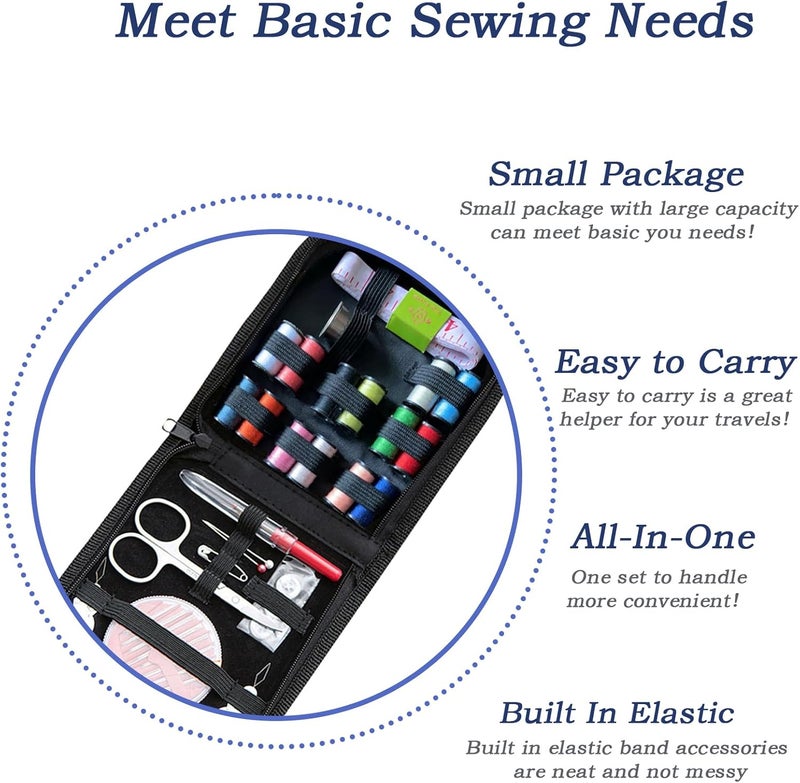 SHANDERBAR Sewing Kit with Case, Portable Needle and Thread Kit with Sewing Supplies and Accessories, Ideal for Adults,Beginners,Travelers,Home,Emergency, Includs Scissors,Measure Tape,Needle Threader and More - Image 3